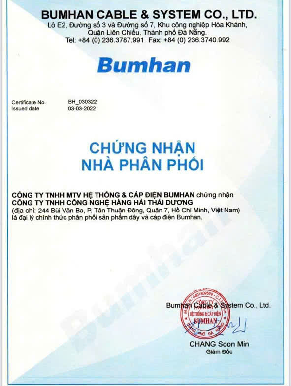 NHÀ PHÂN PHỐI CHÍNH THỨC CÁP ĐIỆN BỌC LƯỚI BUMHAN - KOREA